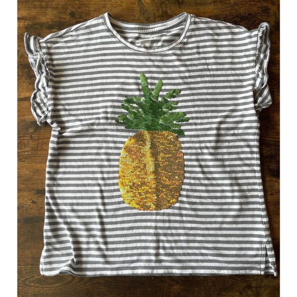 Girl’s Graphic Shirt Top Tee T-Shirt Blouse Pineapple Sequins Size 14/16 - Picture 1 of 2